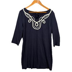 Talbots Women’s Navy Blue Nautical Rope Trim Shift Dress XL Wedding Guest Preppy
